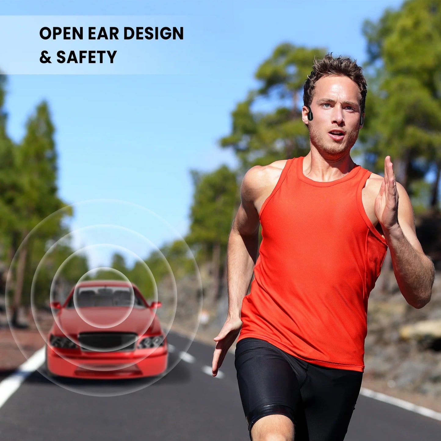 Open Ear Air Conduction Headphone, Wireless Bluetooth Earbuds 8H Playtimes Sports Earphones with Mic, Sweatproof Earbuds for Hiking, Cycling, Black